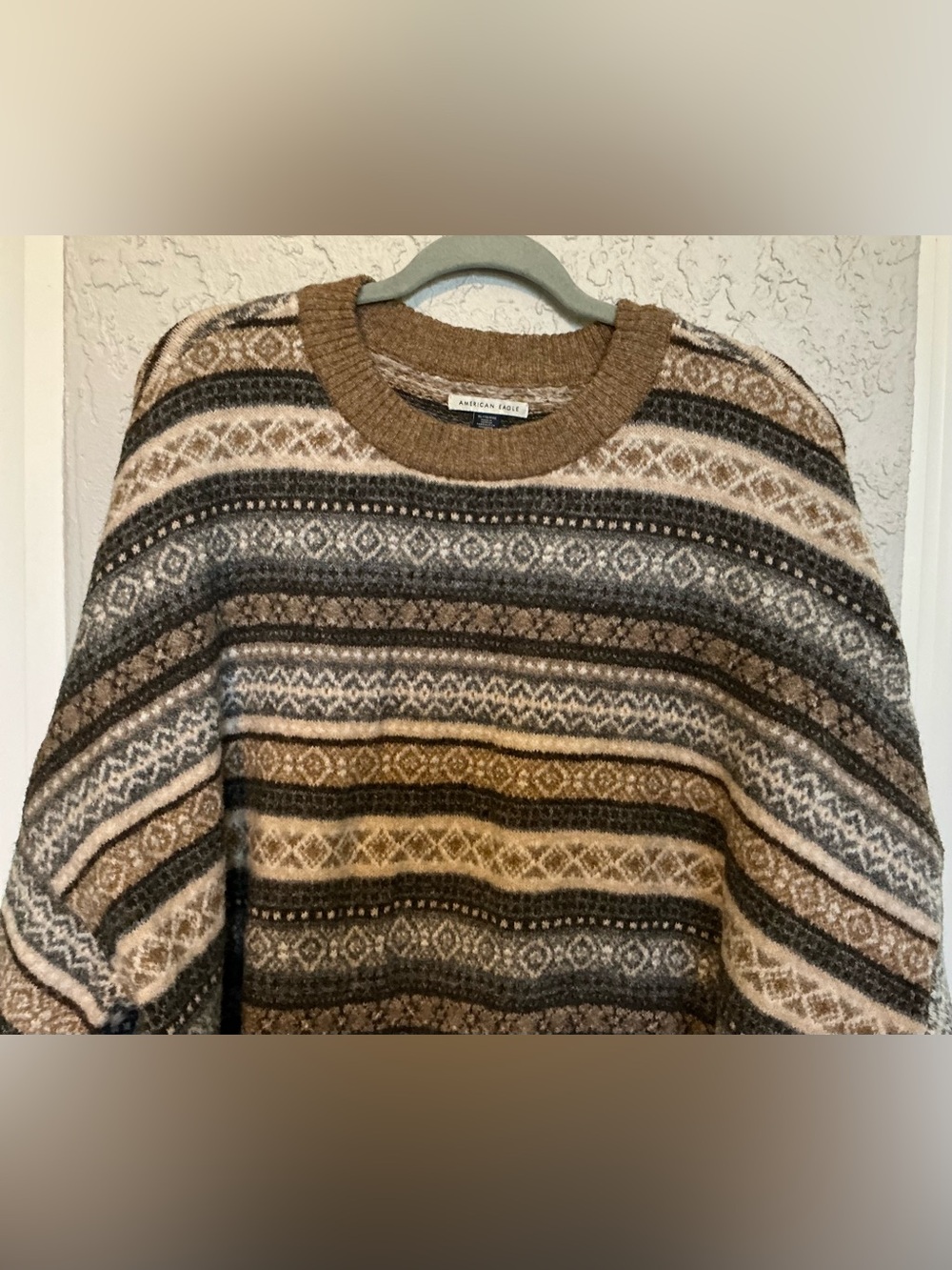 American Eagle Outfitters Brown, Cream & Gray Fair Isle Knit Sweater - Picture 2 of 7